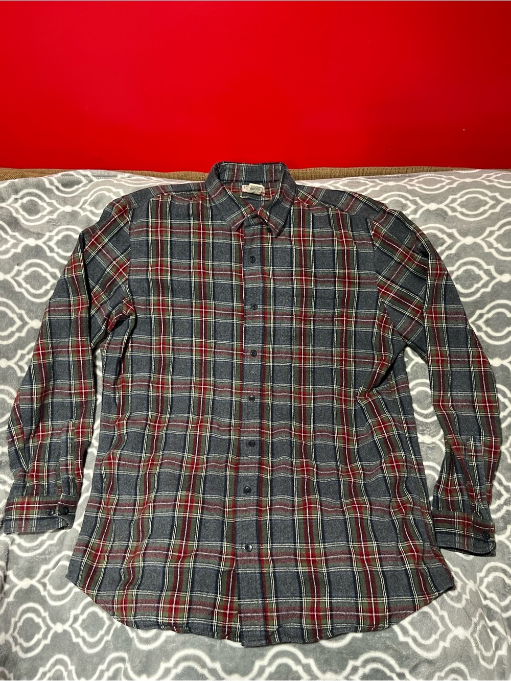 L.L. Bean Men's Gray and Red Plaid Button-Down Shirt